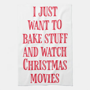Funny Christmas Baking Saying Rustic Style Red Kitchen Towel