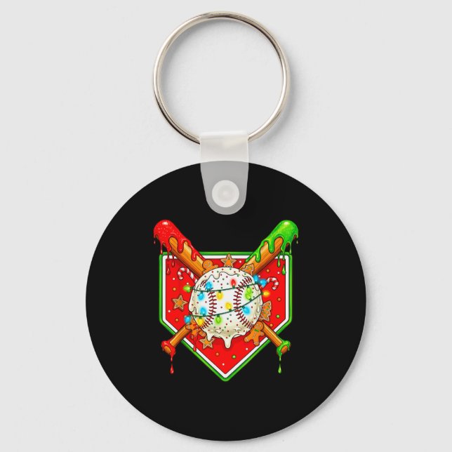 Funny Christmas Baseball Ice Cream Drip Men Women  Keychain (Front)