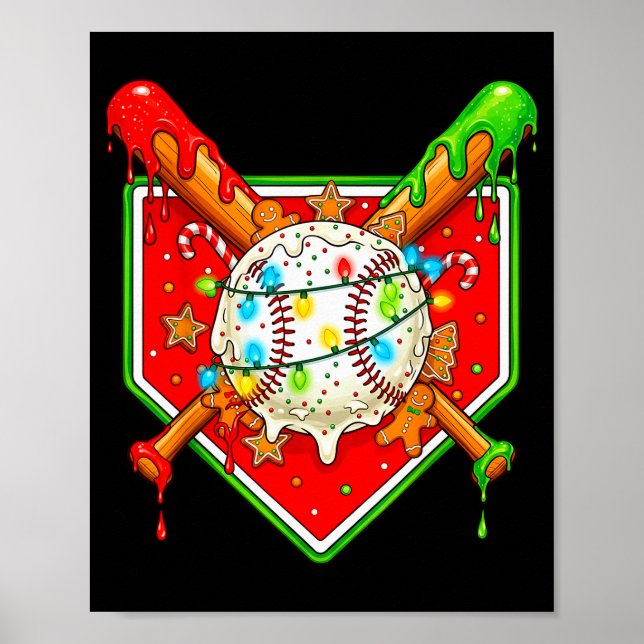 Funny Christmas Baseball Ice Cream Drip Men Women  Poster (Front)