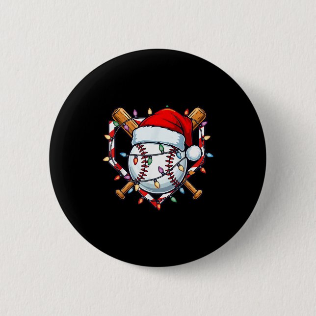 Funny Christmas Baseball Santa Hat For Baseball Pl Button (Front)