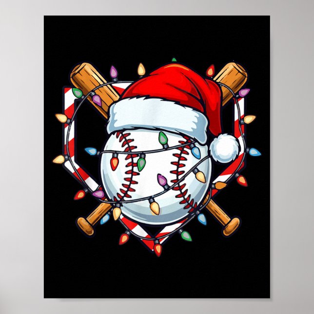Funny Christmas Baseball Santa Hat For Baseball Pl Poster (Front)