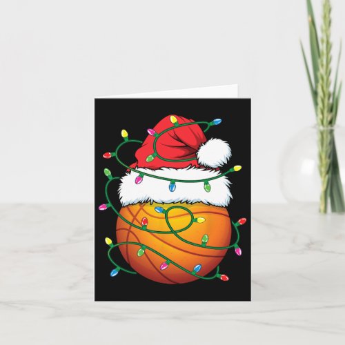 Funny Christmas Basketball Santa Hat Xmas Lights M Card