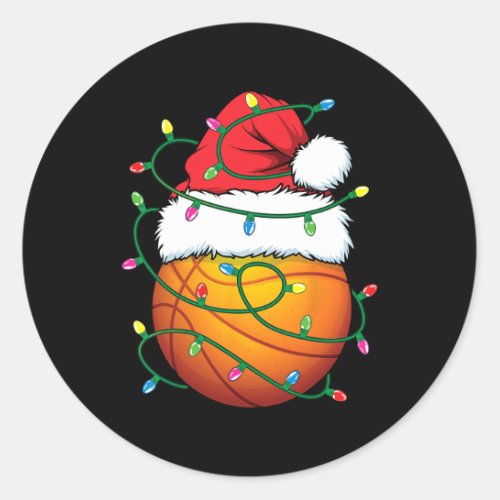 Funny Christmas Basketball Santa Hat Xmas Lights M Classic Round Sticker