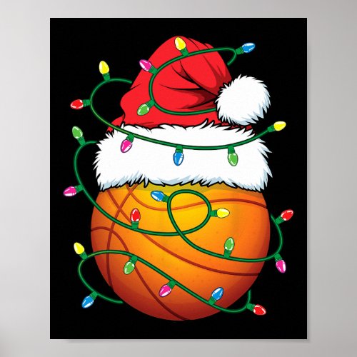 Funny Christmas Basketball Santa Hat Xmas Lights M Poster