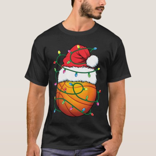 Funny Christmas Basketball Santa Hat Xmas Lights M T_Shirt