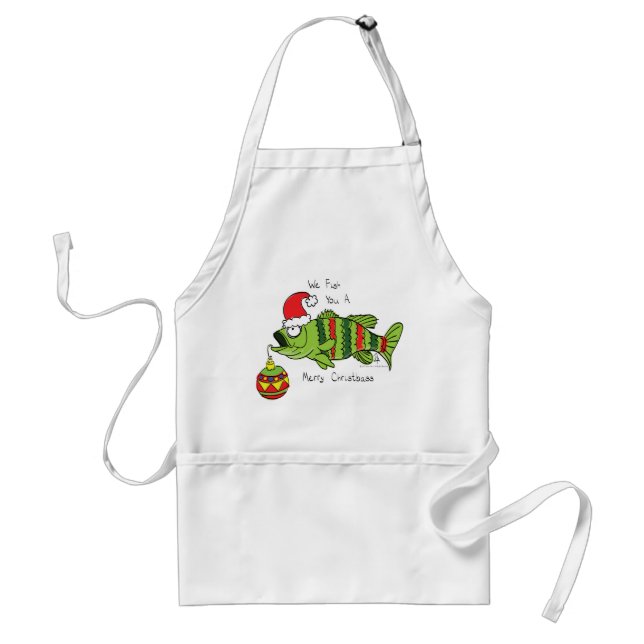 Funny Christmas Bass Fishing Fish Cute Cartoon Adult Apron (Front)