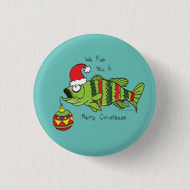 Funny Christmas Bass Fishing Fish Cute Cartoon Button (Front)