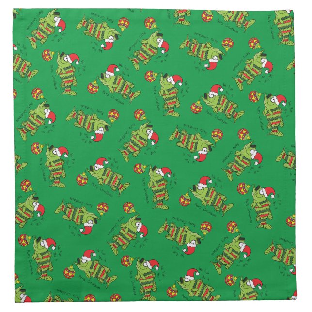 Funny Christmas Bass Fishing Fish Cute Cartoon Cloth Napkin (Front)