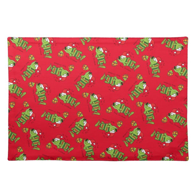 Funny Christmas Bass Fishing Fish Cute Cartoon Cloth Placemat (Front)