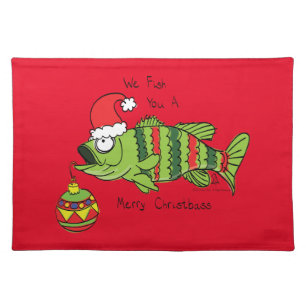 Funny Christmas Bass Fishing Fish Cute Cartoon Cloth Placemat