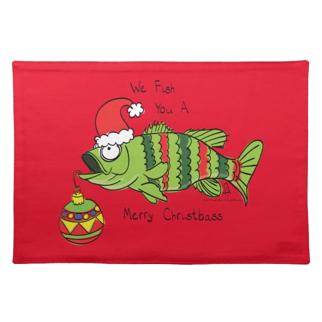 Funny Christmas Bass Fishing Fish Cute Cartoon Cloth Placemat (Front)