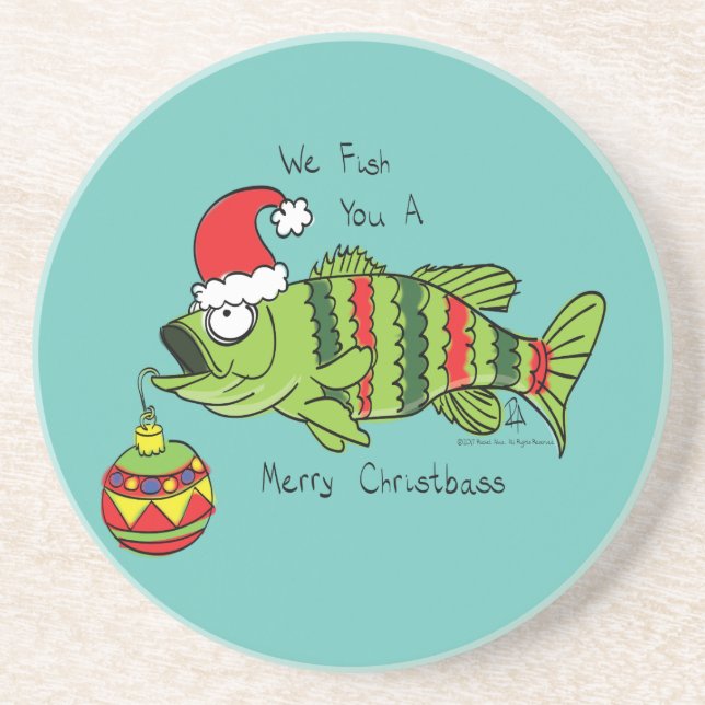 Funny Christmas Bass Fishing Fish Cute Cartoon Coaster (Front)