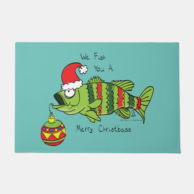 Funny Christmas Bass Fishing Fish Cute Cartoon Doormat (Front)