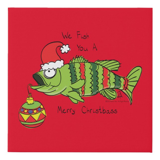 Funny Christmas Bass Fishing Fish Cute Cartoon Faux Canvas Print (Front)