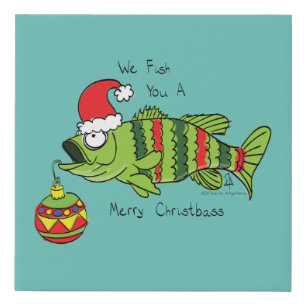 Funny Christmas Bass Fishing Fish Cute Cartoon Faux Canvas Print