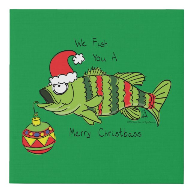 Funny Christmas Bass Fishing Fish Cute Cartoon Faux Canvas Print (Front)