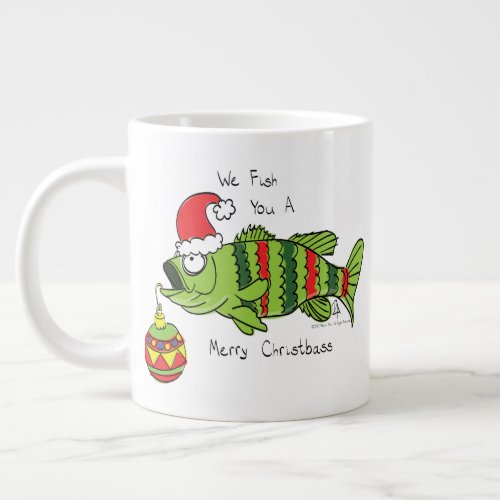 Funny Christmas Bass Fishing Fish Cute Cartoon Giant Coffee Mug