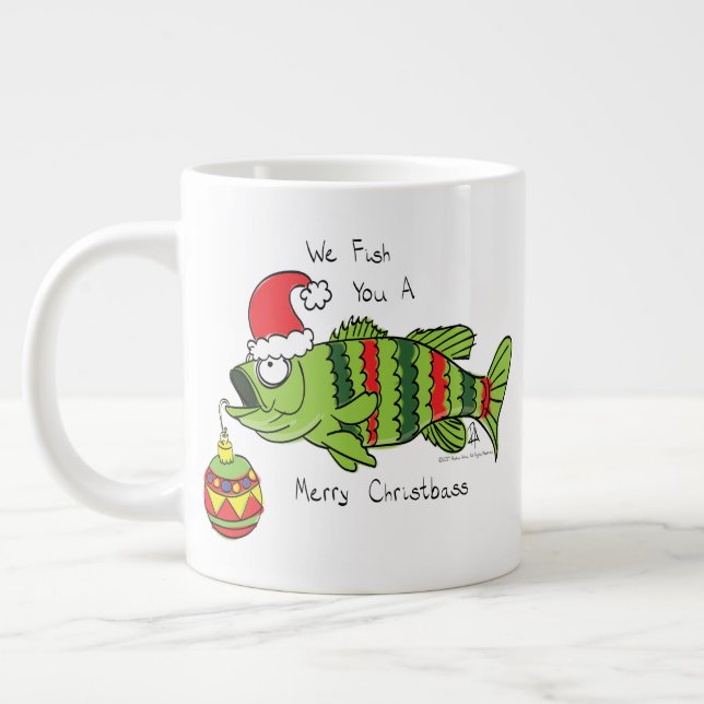 Funny Christmas Bass Fishing Fish Cute Cartoon Giant Coffee Mug (Left)