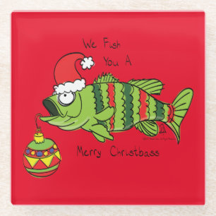 Funny Christmas Bass Fishing Fish Cute Cartoon Glass Coaster