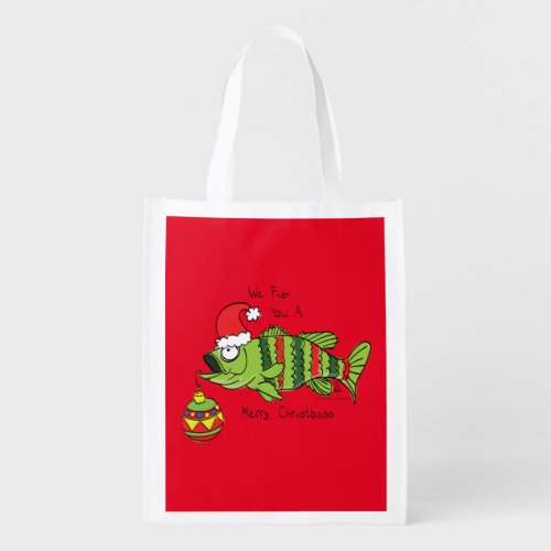 Funny Christmas Bass Fishing Fish Cute Cartoon Grocery Bag