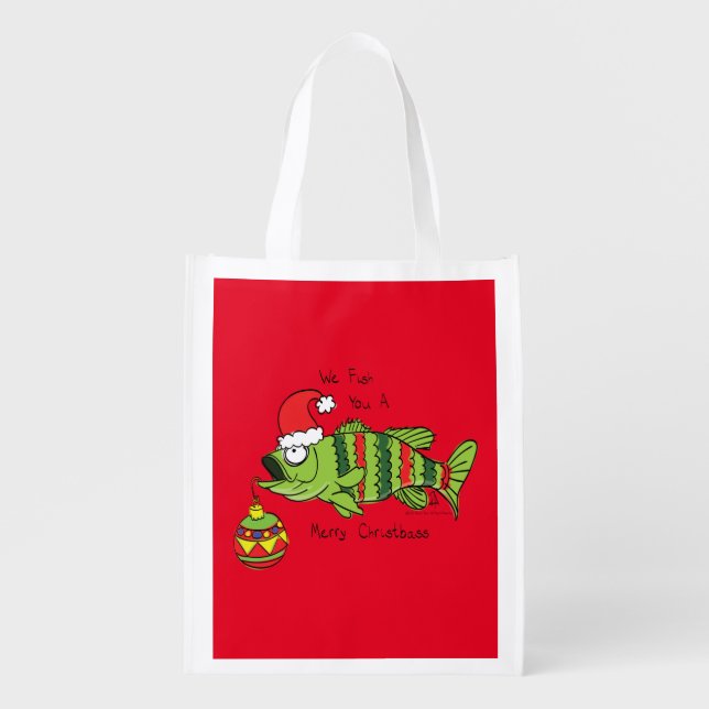 Funny Christmas Bass Fishing Fish Cute Cartoon Grocery Bag (Front)
