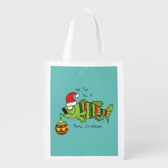 Funny Christmas Bass Fishing Fish Cute Cartoon Grocery Bag (Front)