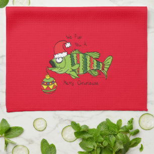 Funny Christmas Bass Fishing Fish Cute Cartoon Kitchen Towel