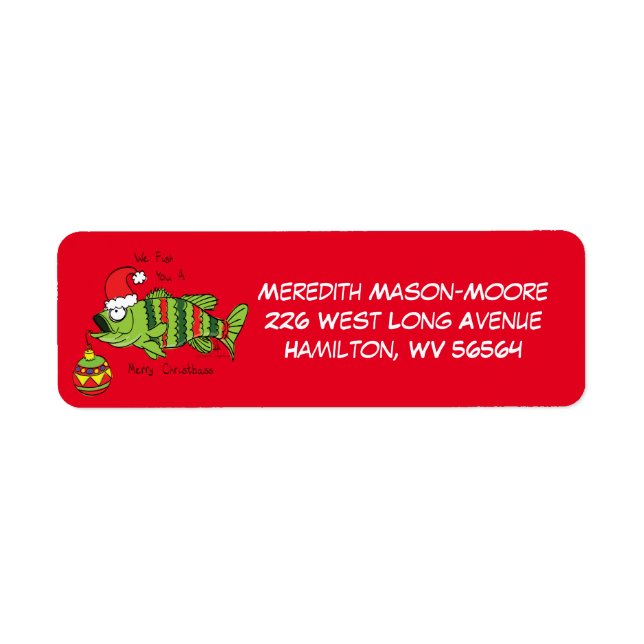Funny Christmas Bass Fishing Fish Cute Cartoon Label (Front)