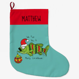 Funny Christmas Bass Fishing Fish Cute Cartoon Large Christmas Stocking