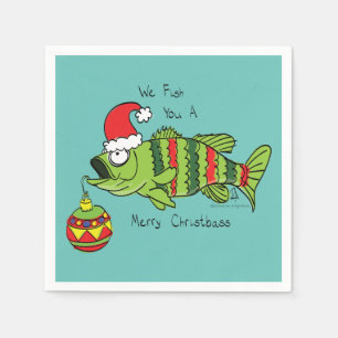 Funny Christmas Bass Fishing Fish Cute Cartoon Napkins