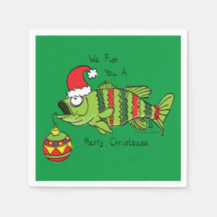 Funny Christmas Bass Fishing Fish Cute Cartoon Napkins