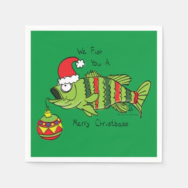 Funny Christmas Bass Fishing Fish Cute Cartoon Napkins (Front)
