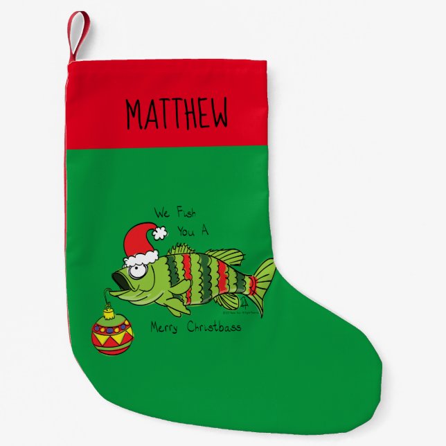 Funny Christmas Bass Fishing Fish Cute Cartoon Small Christmas Stocking (Front)