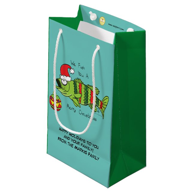 Funny Christmas Bass Fishing Fish Cute Cartoon Small Gift Bag (Front Angled)