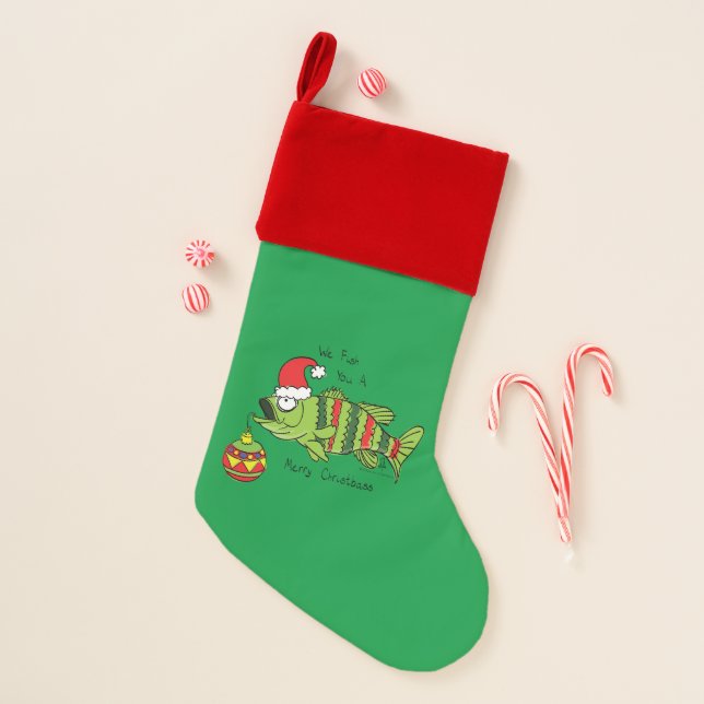 Funny Christmas Bass Fishing Fish Cute Cartoon Stocking (Front)