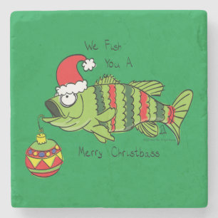 Funny Christmas Bass Fishing Fish Cute Cartoon Stone Coaster