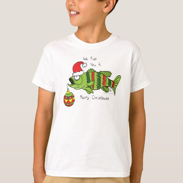 Funny Christmas Bass Fishing Fish Cute Cartoon T-Shirt (Front)
