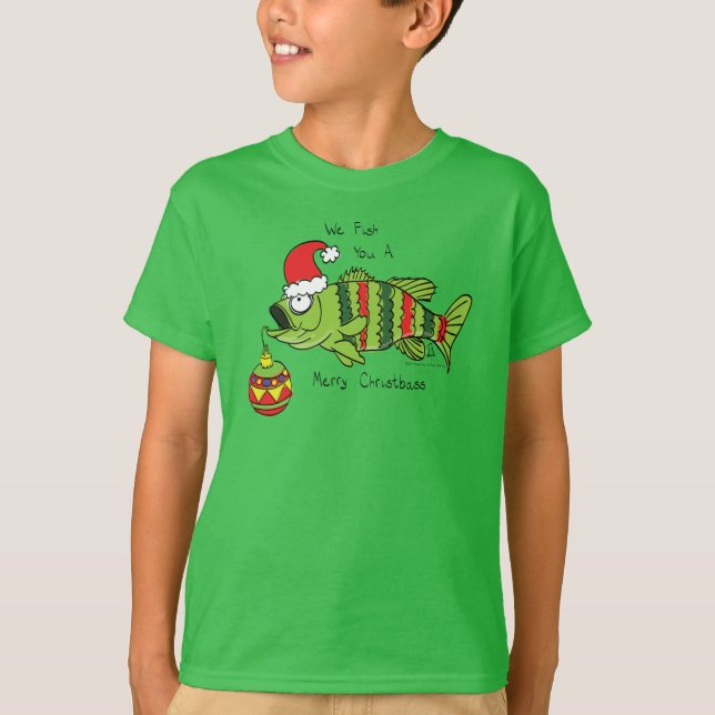 Funny Christmas Bass Fishing Fish Cute Cartoon T-Shirt (Front)