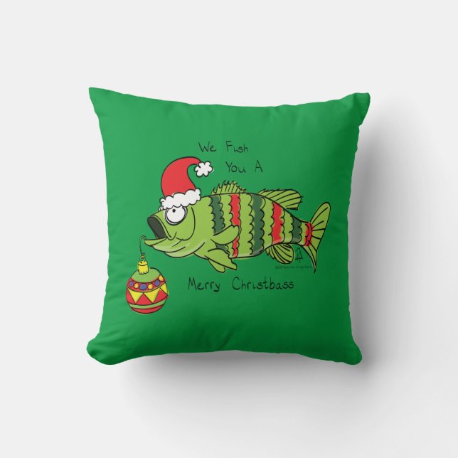 Funny Christmas Bass Fishing Fish Cute Cartoon Throw Pillow (Front)