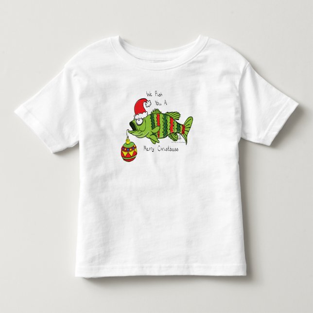 Funny Christmas Bass Fishing Fish Cute Cartoon Toddler T-shirt (Front)