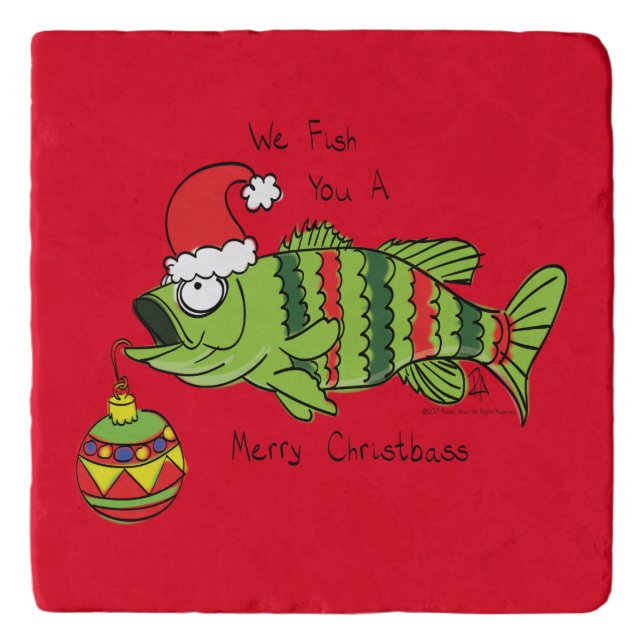 Funny Christmas Bass Fishing Fish Cute Cartoon Trivet (Front)