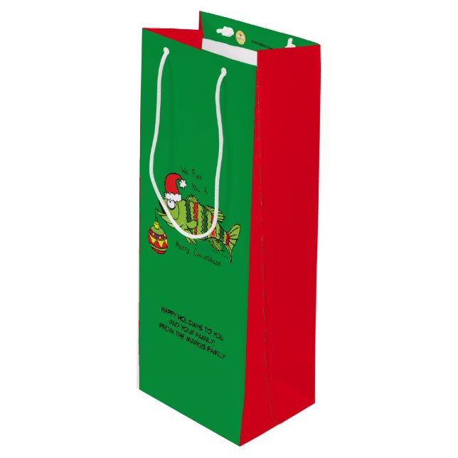 Funny Christmas Bass Fishing Fish Cute Cartoon Wine Gift Bag (Front Angled)