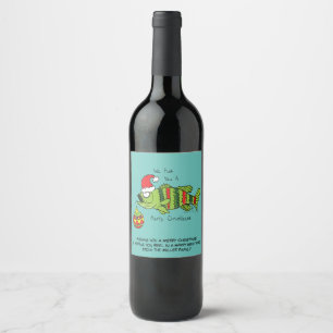 Funny Christmas Bass Fishing Fish Cute Cartoon Wine Label
