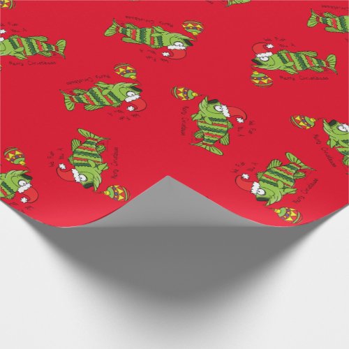 Funny Christmas Bass Fishing Fish Cute Cartoon Wrapping Paper