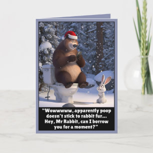 Funny Christmas bear and rabbit card