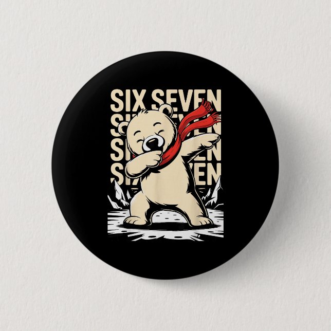 Funny Christmas Bear Dabbing Xmas Dab Six Seven 67 Button (Front)