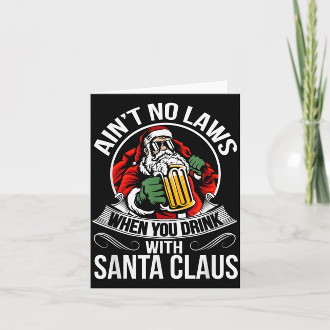 Funny Christmas Beer Drinking With Santa Clause  Card (Front)