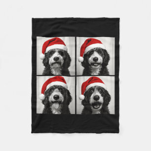 Funny Christmas Bernedoodle Santa Doodle Dog Photo Fleece Blanket