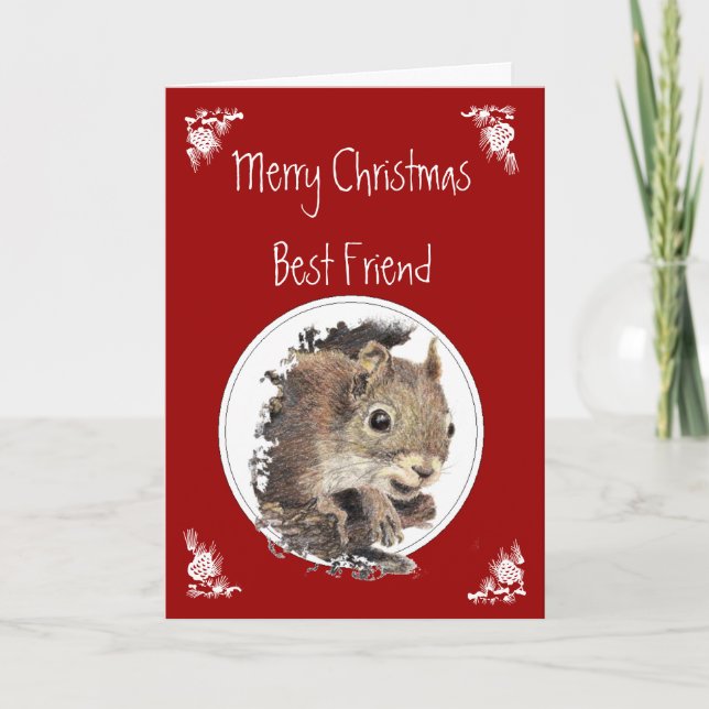 Funny Christmas Best Friend Squirrel Animal Humor Holiday Card (Front)