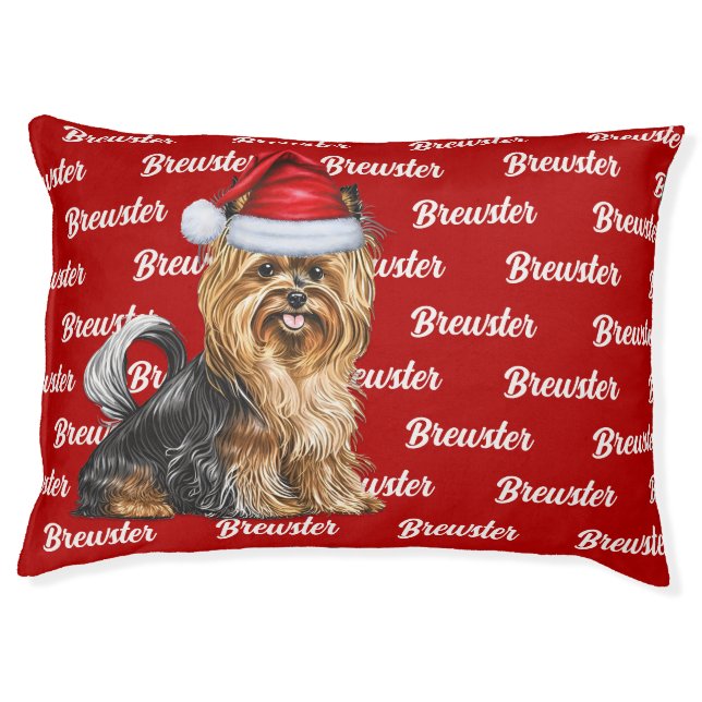 Funny Christmas Biewer Terrier Dog's Name Pet Bed (Front)